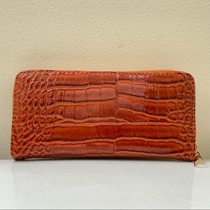 Burnt Orange Faux Alligator Clutch Wallet